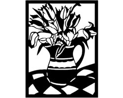 Djemzy - raamdecoratie woonkamer/slaapkamer - raamscherm - raamluik - vensterbank decoratie - hout - zwart - bloemen - Raampaneel tulpenvaas - raamdecoratie op voet - ornament op voet voor binnen - ornament vensterbank -MDF 6 mm