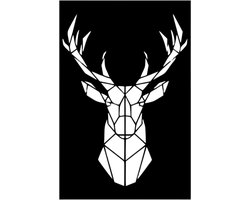 Djemzy - raamdecoratie woonkamer/slaapkamer - raamscherm - raamluik - vensterbank decoratie - hout - zwart - dieren - Raampaneel geometrisch hert op plaat - raamdecoratie op voet - ornament op voet voor binnen - ornament vensterbank - MDF 6 mm