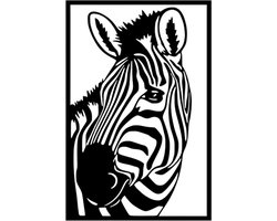 Djemzy - raamdecoratie woonkamer/slaapkamer - raamscherm - raamluik - vensterbank decoratie - hout - zwart - dieren - Raampaneel zebra in frame - raamdecoratie op voet - ornament op voet voor binnen - ornament vensterbank - MDF 6 mm