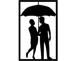 Djemzy - raamdecoratie woonkamer/slaapkamer - raamscherm - raamluik - vensterbank decoratie - hout - zwart - liefde - gay - Raampaneel homo stel onder paraplu - raamdecoratie op voet - ornament op voet voor binnen - ornament vensterbank - MDF 6 mm