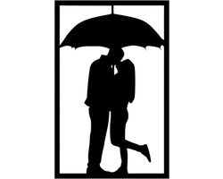 Djemzy - raamdecoratie woonkamer/slaapkamer - raamscherm - raamluik - vensterbank decoratie - hout - zwart - liefde - Raampaneel hetero stel onder paraplu - raamdecoratie op voet - ornament op voet voor binnen - ornament vensterbank - MDF 6 mm