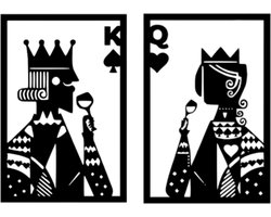 Djemzy - raamdecoratie woonkamer/slaapkamer - raamscherm - raamluik - vensterbank decoratie - hout - zwart - liefde - Raampaneel king and queen - 2-delig - raamdecoratie op voet - ornament op voet voor binnen - ornament vensterbank - MDF 6 mm