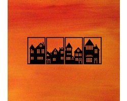 Djemzy - Raampaneel 4 huizen op een rij - 4-delig - raamdecoratie woonkamer/slaapkamer - raamscherm - raamluik - vensterbank decoratie - decoratie op voet - housewarming cadeau - hout - zwart - grappig - MDF 6 mm