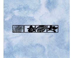 Djemzy - Raampaneel bladeren en bloemen in frame - 4-delig - raamdecoratie woonkamer/slaapkamer - raamscherm - raamluik - vensterbank decoratie - decoratie op voet - housewarming cadeau - hout - zwart - bloem - plant - MDF 6 mm