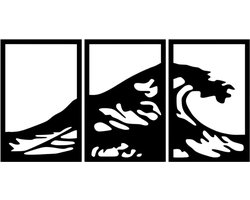 Djemzy - Raampaneel grote golf in frame - 3-delig - raamdecoratie woonkamer/slaapkamer - raamscherm - raamluik - vensterbank decoratie - decoratie op voet - housewarming cadeau - hout - zwart - zee - strand - MDF 6 mm