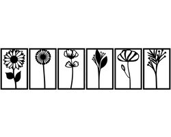 Djemzy - Raampaneel losse planten in frame - 6-delig - raamdecoratie woonkamer/slaapkamer - raamscherm - raamluik - vensterbank decoratie - decoratie op voet - housewarming cadeau - hout - zwart - bloemen -planten - MDF 6 mm