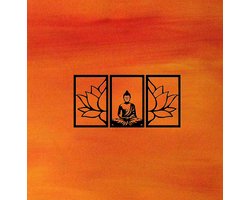 Djemzy - Raampaneel mediterende boeddha met lotus - 3-delig - raamdecoratie woonkamer/slaapkamer - raamscherm - raamluik - vensterbank decoratie - decoratie op voet - housewarming cadeau - hout - zwart - rustgevend - MDF 6 mm