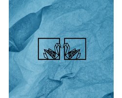 Djemzy - Raampaneel twee geometrische zwanen - 2-delig - raamdecoratie woonkamer/slaapkamer - raamscherm - raamluik - vensterbank decoratie - decoratie op voet - housewarming cadeau - hout - zwart - dieren - MDF 6 mm