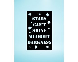 Djemzy - Stars can't shine without darkness - rechthoek - wanddecoratie woonkamer - wanddecoratie slaapkamer - wandversiering - muurversiering - wandpaneel - wall art - hout - zwart - tekst - text - qoute - MDF 6 mm