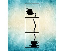 Djemzy - thee inschenken - 3-delig - groot - wanddecoratie woonkamer - wanddecoratie slaapkamer - keuken- wandversiering - muurversiering - wandpaneel - wall art - hout - zwart - eten en drinken - wanddecoratie drieluik - MDF 6 mm