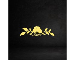 Djemzy - Tortelduifjes- wanddecoratie woonkamer - wanddecoratie slaapkamer - wandversiering - muurversiering - wandpaneel - wall art - hout - goud - dieren - vogels - liefde - love birds - MDF 6 mm