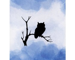 Djemzy - Uil op tak- wanddecoratie woonkamer - wanddecoratie slaapkamer - wandversiering - muurversiering - wandpaneel - wall art - hout - zwart - dieren - vogel - MDF 6 mm