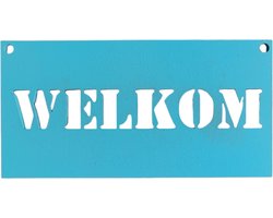 Djemzy - welkom bordje vierkant - licht blauw - welkom bord hout - winkel bord - welkom bordje hout - welkomsbord - MDF 6 mm