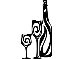 Djemzy - Wijnfles met wijnglazen swirl- wanddecoratie woonkamer - wanddecoratie slaapkamer - keuken- wandversiering - muurversiering - wandpaneel - wall art - hout - zwart - drinken - MDF 6 mm