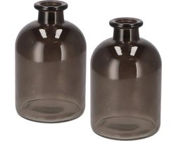 DK Design Bloemenvaas fles model - 2x - helder gekleurd glas - zwart - D11 x H17 cm