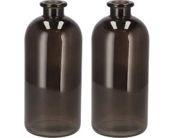 DK Design Bloemenvaas fles model - 2x - helder gekleurd glas - zwart - D11 x H25 cm