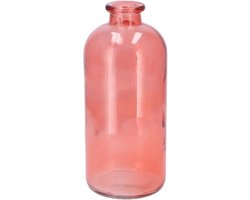 DK Design Bloemenvaas fles model - helder gekleurd glas - koraal roze - 11 x 25 cm