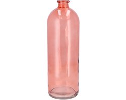 DK Design Bloemenvaas fles model - helder gekleurd glas - koraal roze - 14 x 41 cm