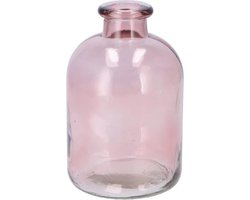 DK Design Bloemenvaas fles model - helder gekleurd glas - zacht roze - 11 x 17 cm