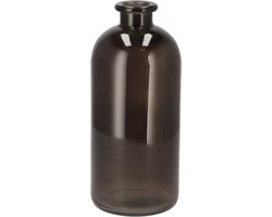 DK Design Bloemenvaas fles model - helder gekleurd glas - zwart - 11 x 25 cm