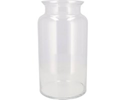 DK Design Bloemenvaas melkbus fles model Milky - transparant glas - 19 x 25 cm - mondgeblazen