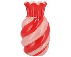 DK Design Bloemenvaas Sweety - boeket vaas - keramiek - roze/rood- 13 x 23 cm - snoepjes vaas