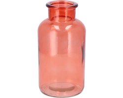 DK Design Bloemenvaas/siervaas melkbus fles model - helder gekleurd glas - koraalroze - 10 x 20 cm