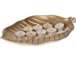 DK Design Kaarsen onderbord/schaal Leaf - goud - hout - bladnerf - 29 x 18 x 3 cm - bladvorm