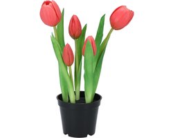 DK Design Kunst tulpen Holland in pot - 5x stuks - fuchsia roze - real touch - 26 cm - levensechte kunstbloemen
