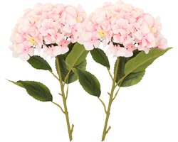 DK Design Kunstbloem Hortensia tak - 2x - lichtroze - 109 cm - losse steel - Kunst zijdebloemen
