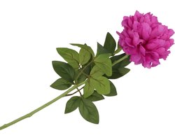 DK Design Kunstbloem pioenroos - paars - zijde - 71 cm - kunststof steel - decoratie bloemen