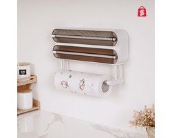 DKE® 3 in 1 rollenhouder – Foliehouder - Keukenrolhouder - alluminiumfolie houder - Folie Dispenser – Wit - Donkergrijs