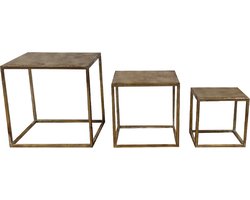DKNC - Bijzettafel Bruges - Metaal - 28x28x28cm - Set van 3 - Goud