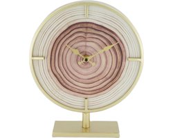 DKNC - Klok metaal - 23x6x28cm - Natuurlijk - Boomstam uitstraling met goud