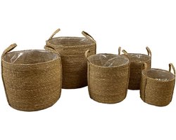 DKNC - Manden zeegras met plastic - 38x36cm - Set van 5 - Natuurlijk