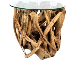DKNC - Tafel Derna - Hout - Glas - 60x57cm - Bruin
