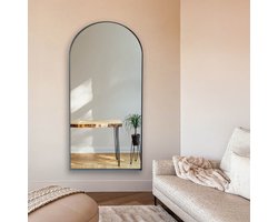 DMC Boogspiegel - Staande Spiegel met Stalen Frame - Half Ronde spiegel -Taupe - Industrieel Design - 180x80 cm