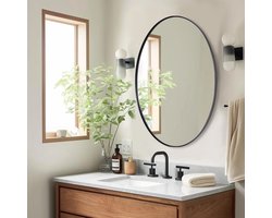 DMC Ovale Spiegel - 60 x 80 cm - Wandspiegel - Zwart Metalen Frame - Moderne Badkamerspiegel van Roestvrijstaal - Horizontaal of Verticaal Ophangbaar