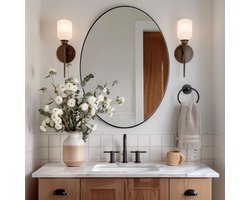 DMC Ovale Spiegel Loft - 60 x 80 cm - Wandspiegel - Zwart Metalen Frame - Moderne Badkamerspiegel van Roestvrijstaal - Horizontaal of Verticaal Ophangbaar