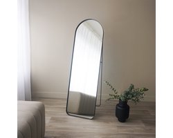 DMC Passpiegel Staand - Zelfstandig Staande Boogspiegel - Ophangsysteem Verwerkt in Frame - Zwart Metalen Rand - 50x160