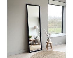 DMC Passpiegel - Staande Passpiegel met Industrieel Design - Zwart Stalen Frame - Wandspiegel Rechthoek - 186x46cm