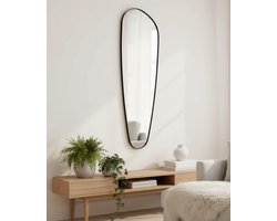DMC Spiegel Organische Vorm - Wandspiegel met Zwart Stalen Frame - Passpiegel voor Slaapkamer/ Woonkamer - Spiegel Organisch - 45x145 cm