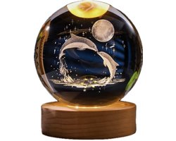 DMG Supply 3D Kristallen Bol Lamp - Dolfijnen - USB Oplaadbaar - LED Lamp - Nachtlamp - Tafellamp - Bureaulamp