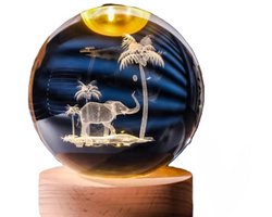 DMG Supply 3D Kristallen Bol Lamp - Olifant - USB Oplaadbaar - LED Lamp - Nachtlamp - Tafellamp - Bureaulamp