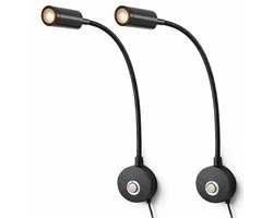 DMG Supply Bed Leeslampjes - Set van 2 - Mat Zwart - Dimbaar - Leeslamp - Wandlamp - Hoofdbord