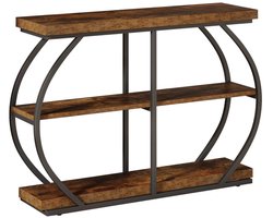 DMG Supply Bijzettafel - 3 Lagen - Industrieel - Bruin en Zwart - MDF en Metaal - 105 x 30 x 80 cm