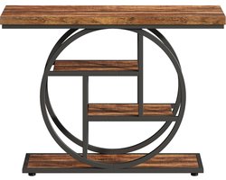 DMG Supply Bijzettafel - 4 Lagen - Consoletafel - Rond Metalen Frame - 105 x 30 x 80 cm - Bruin en Zwart - MDF en Metaal