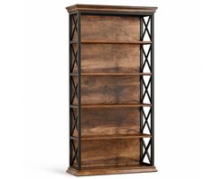 DMG Supply Boekenkast met Achterwand - 5 Open Vakken - 83 x 32 x 180 cm - Bruin/Zwart - MDF en Metaal