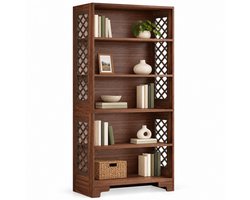 DMG Supply Boekenkast met Achterwand - Open Kast - Boekenrek met 5 Lagen - Donkerbruin - 80 x 30 x 180 cm