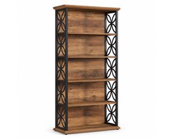 DMG Supply Boekenkast met Achterwand - Open Kast - Boekenrek met 6 Niveaus - Industrieel - Bruin/Zwart - 80 x 32 x 180 cm